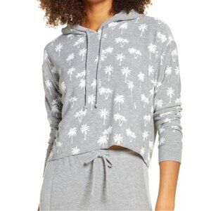 Chaser Palm Trees Cropped Hoodie Heather Grey Large Long Sleeve Sweatshirt